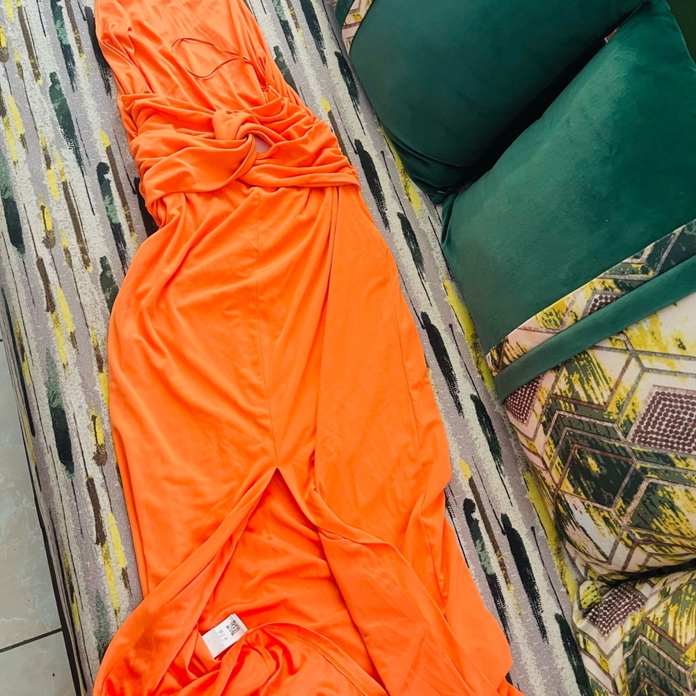 Zara Orange Ruched Sleeveless Resort Gown